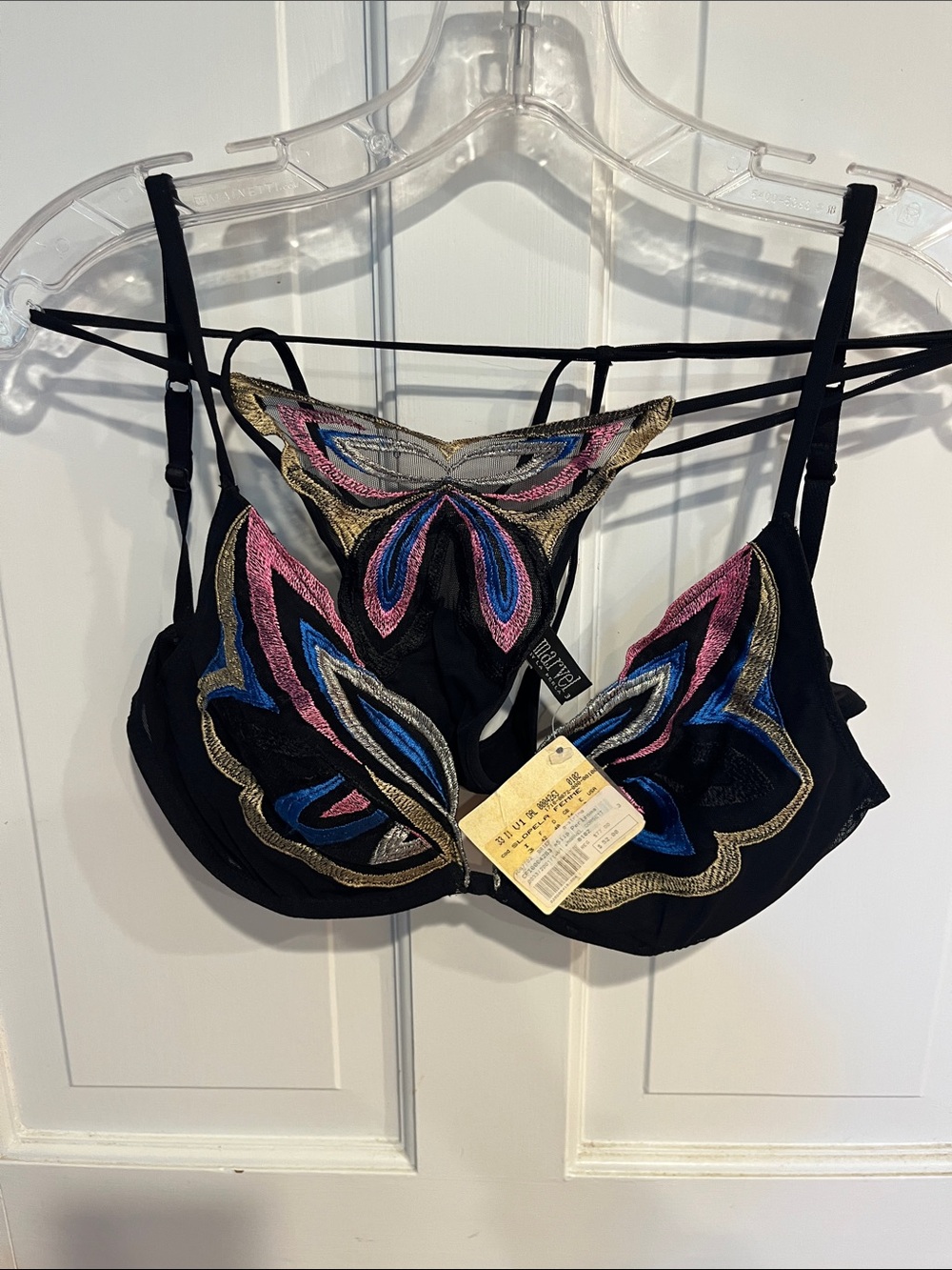 La Perla Black Embroidered Butterfly Bralette with Pink & Blue Accents